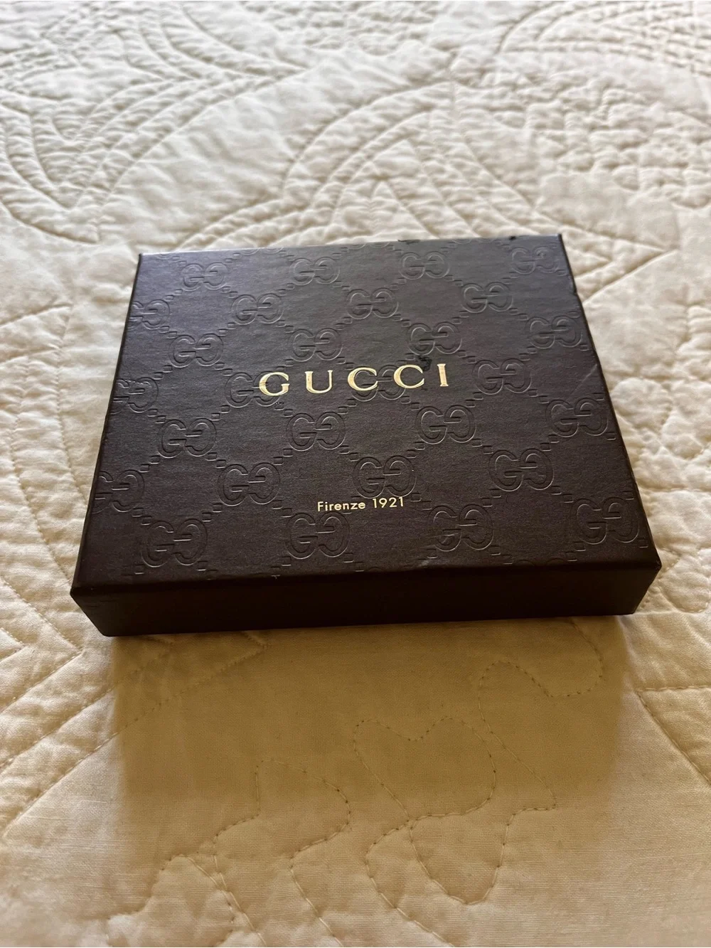 Gucci Box. Dark Brown & Gold. Approx 5”x6”